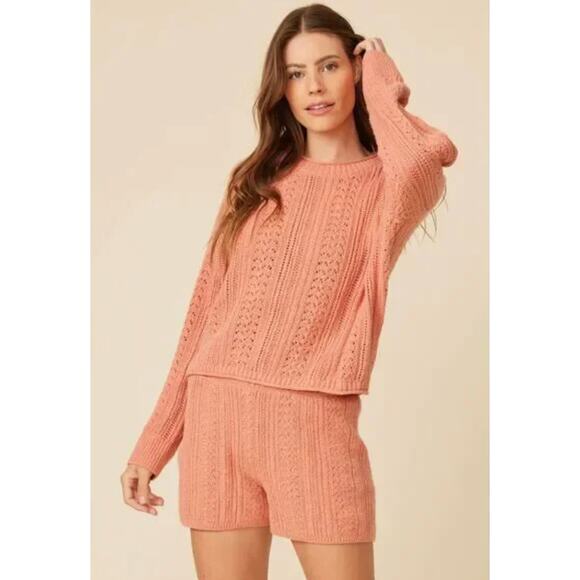 One Grey Day Crewneck Sweatshirt Shorts Set Small Pullover Pointelle Soft Lounge - Picture 2 of 11